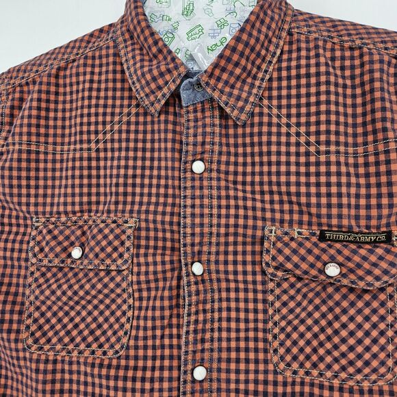 Third Army Shirt Mens Medium Western Pearl Snap Cowboy Rancher Check Long Sleeve - Picture 2 of 10